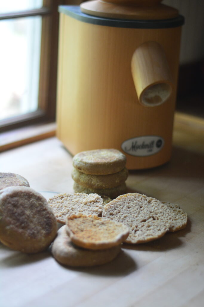 fresh milled flour english muffins with grain mill