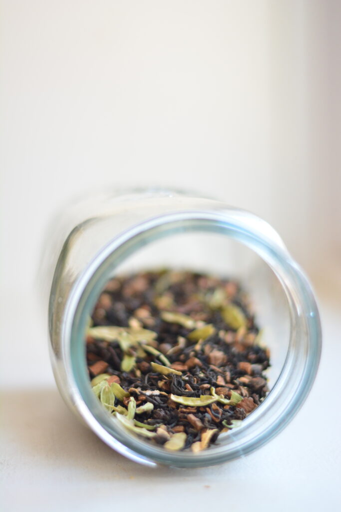 masala chai tea blend in mason jar