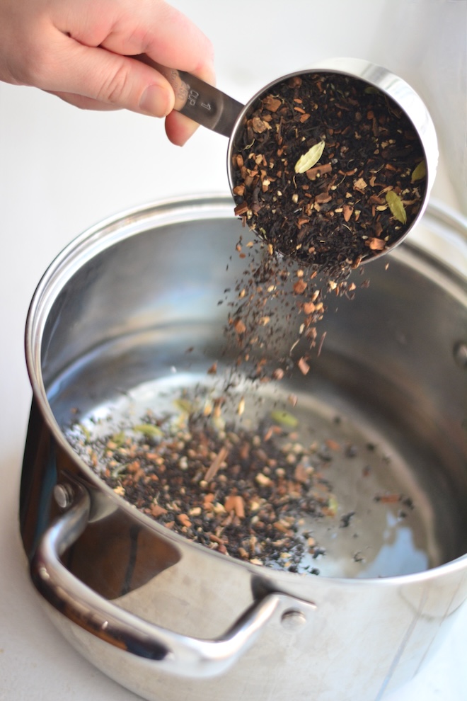 homemade masala chai concentrate made with chai tea, loose leaf tea