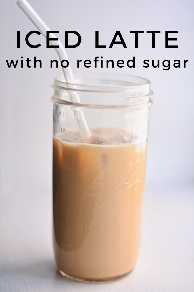 Iced Latte made without refined sugar in mason jar cup