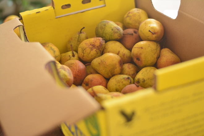 box of organic pears
