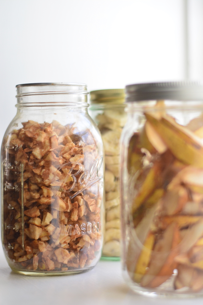 freeze dried organic pear cubes cut small and stored in a mason jar to use for making loose leaf teas