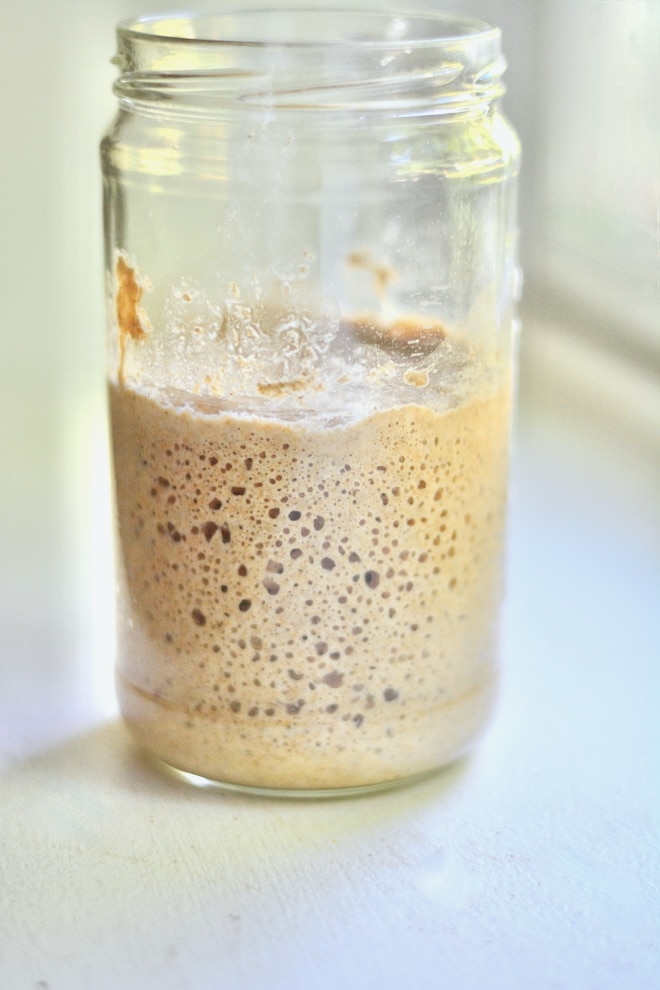jar of sourdough starter fed with rye wheat berries... fresh flour sourdough