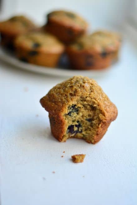blueberry muffin made with fresh milled whole wheat flour
