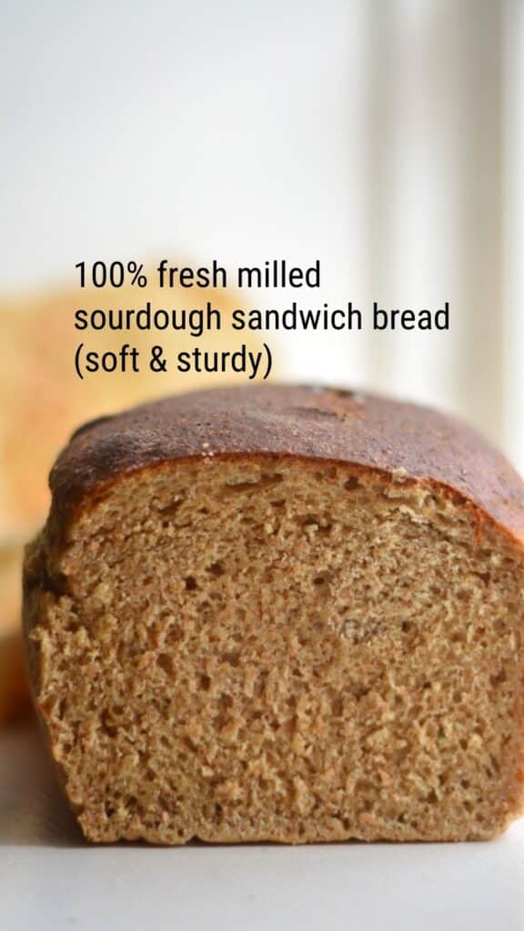 pinterest image of soft sourdough sandwich bread with fresh flour