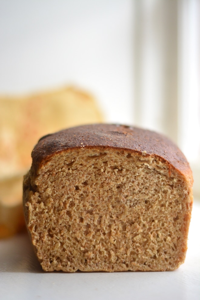 sourdough sandwich bread made with fresh flour using a grain mill and wheat berries. Soft sandwich bread sourdough crumb shot