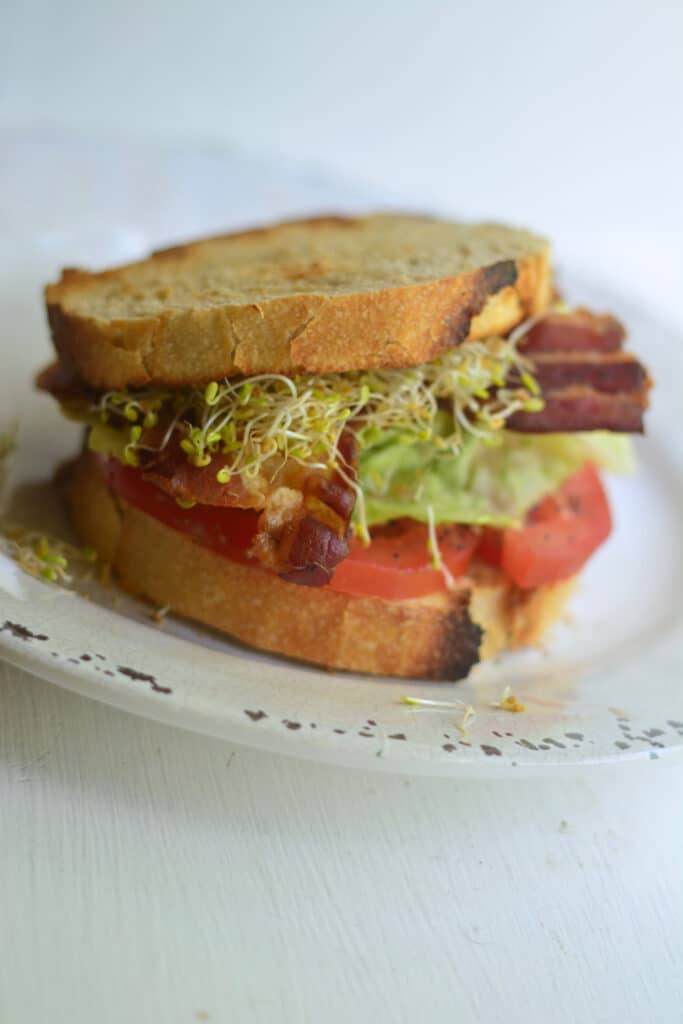 sandwich made on fresh milled sourdough sandwich bread, BLT sandwich