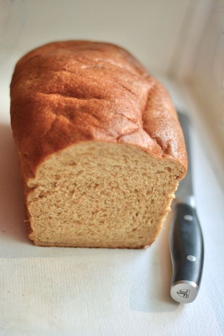 loaf of bread made with fresh milled flour using a grain mill and wheat berries, homemade bread